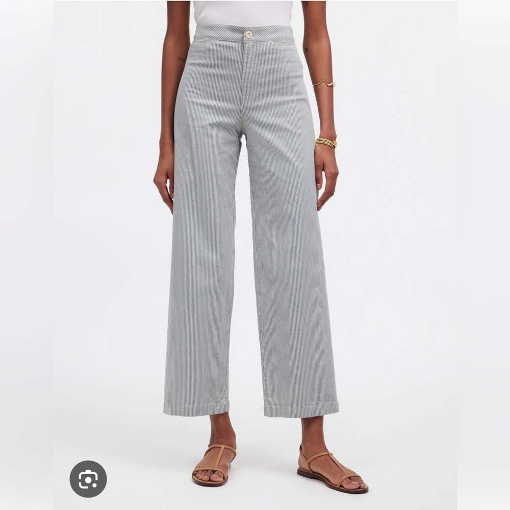Madewell emmett wide-leg Blue and White Striped cropped Pants pinstripe 32